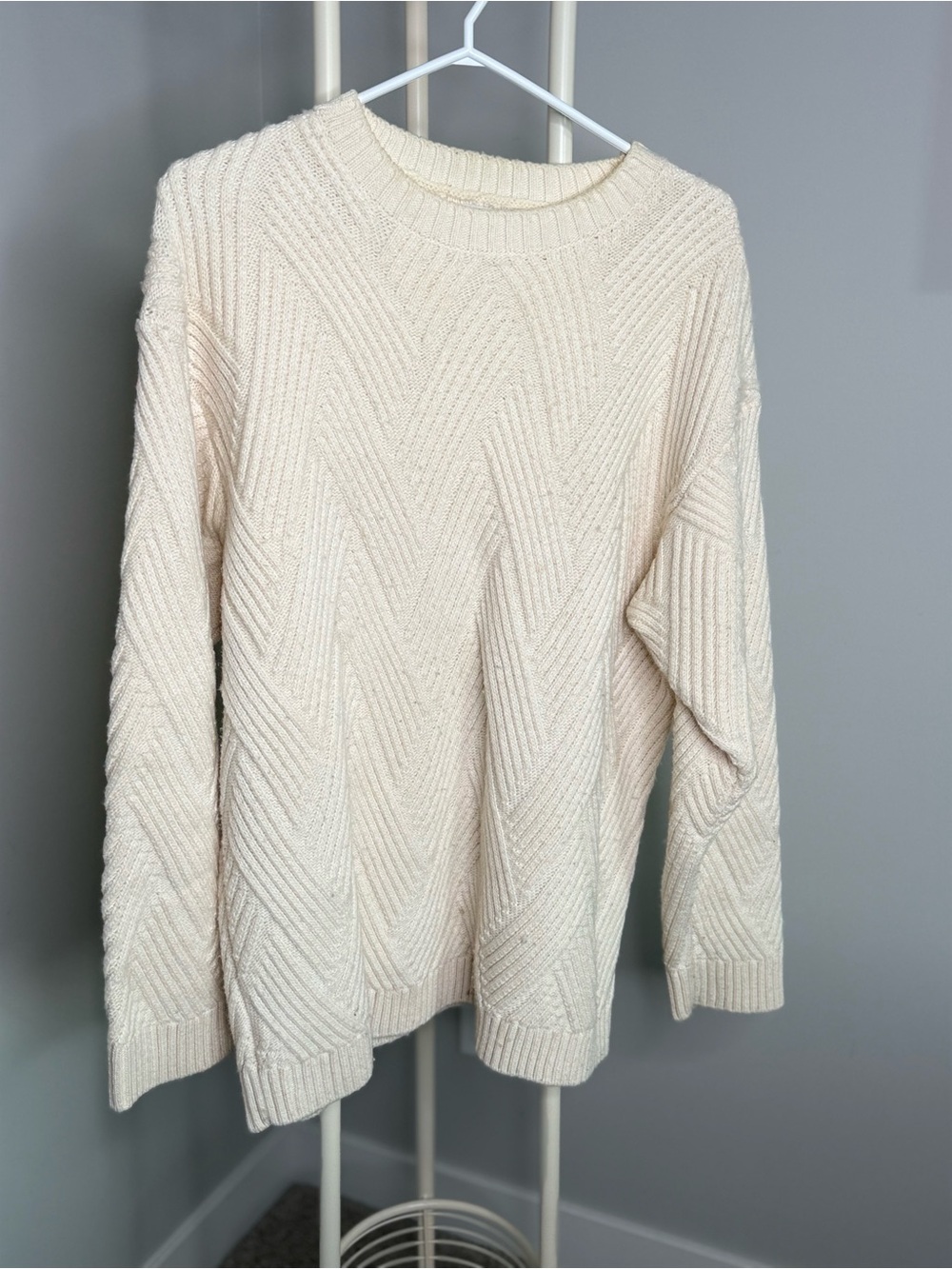 Zara Cream Textured Crew Neck Sweater